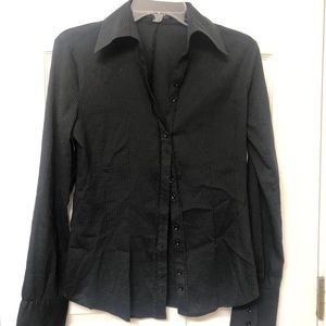 Sisley | Black Lace Stripe Sheer Button Down